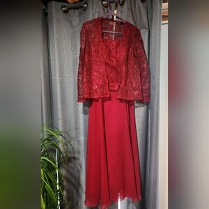 Red Lace Women's Dress With Coverup